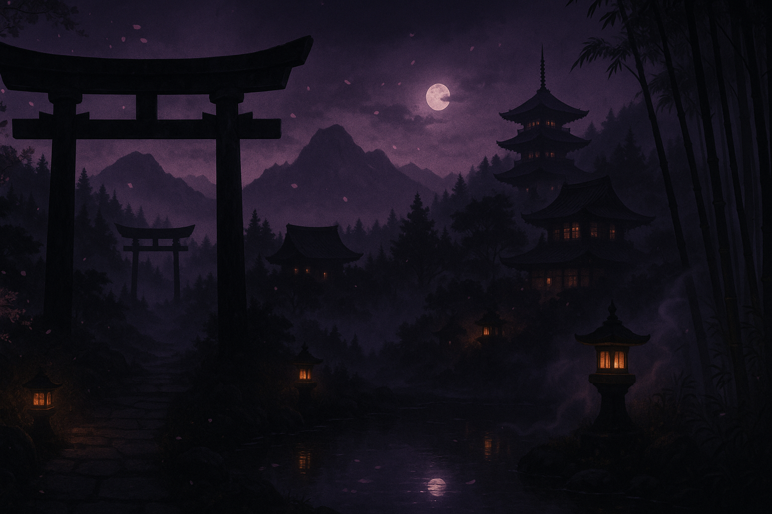 mystical dark Japanese scenery